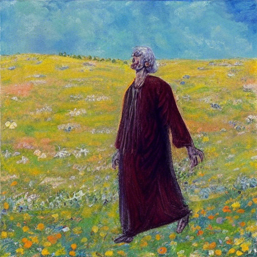 Old Prophet Walking Around a Meadow (Image number 1)